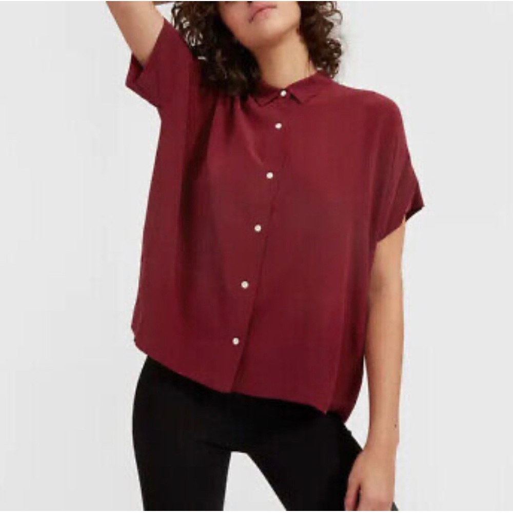 Everlane Oxblood silk square top (size 0)